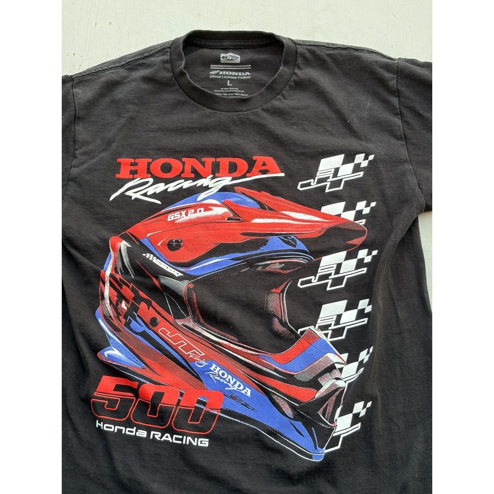 Women's Honda Racing T-Shirt Black 500 L Cars Chase Checkered Flag Speed Track